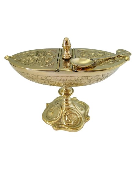 Naveta Dorada Labrada Con Base Altura 13Cm