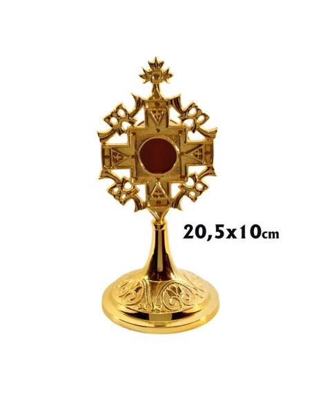 Relicario Dorado Octogonal Y Base Labrada Con Caja Baño Oro 24k 20. 5 X 10cm