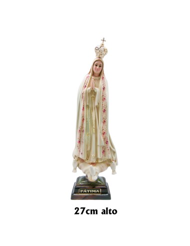 Virgen De Fatima Res 27cm Envejecida Floral Rosa