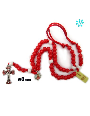 Rosario Plastico 8mm Rojo Cuerda Roja Y Paters Blancos Con Cruz Esmaltada