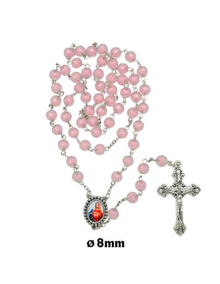 Rosario plastico tallado rosa celeste 8mm