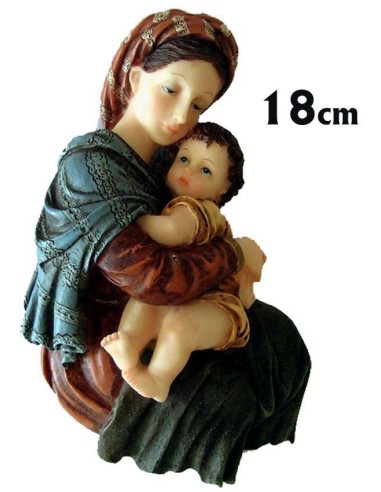 Virgen Con Niño Marmolina 18cm Colgar Con Turbante