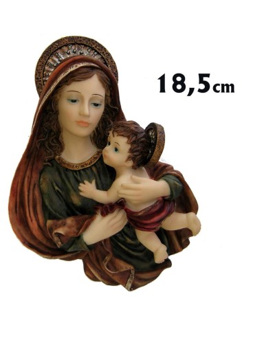 Virgen Con Niño Mar Colgar 18. 5cm Con Manto Envolviendo