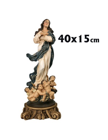 Virgen Purisima Res 40x15cm Decorada Con 4 Angeles A Los Pies