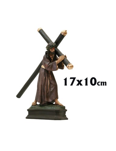 Jesus Nazareno Andando Mar 17x10cm Decorado Cruz Al Hombro Palos Redondos
