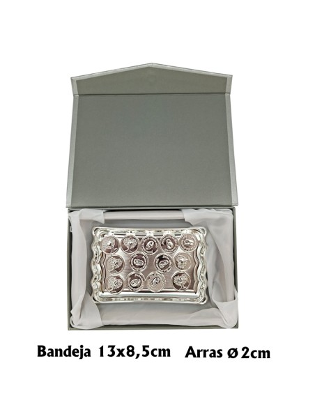 Juego Arras Metal Con Estuche Y Bandeja Plateada