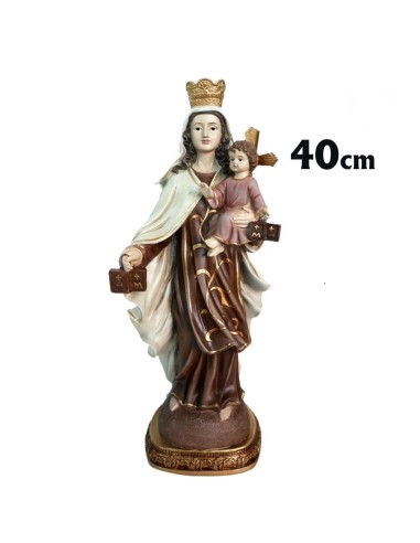 Virgen Carmen Res 40cm Base Redonda Dorada