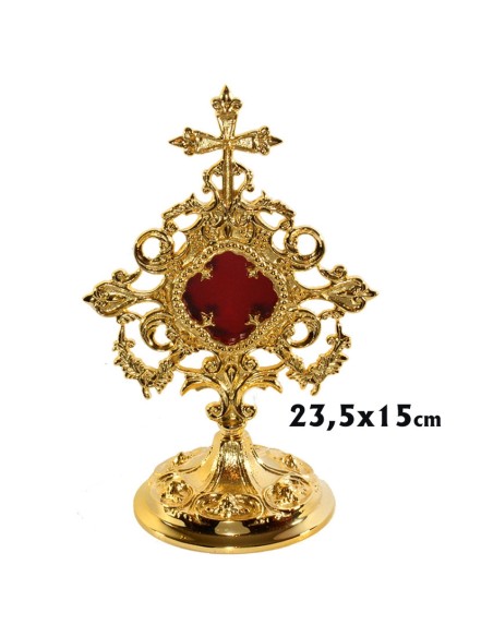 Relicario Dorado Calado 23. 5 X 13 Cm Triangular Y Base Labrada Con Estuche Baño Oro 24K