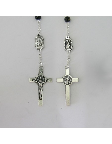 Rosario Plastico San Benito 6Mm Negro Con Hilos Dorados