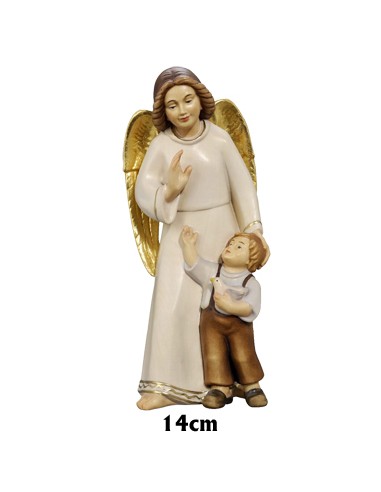 Angel Guarda Con Niño Madera 14cm Pintado A Mano Estilo Moderno