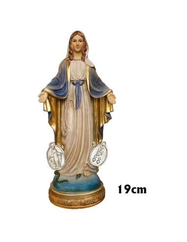 Virgen Milagrosa Res 20cm Con Medallas Base Redonda P62