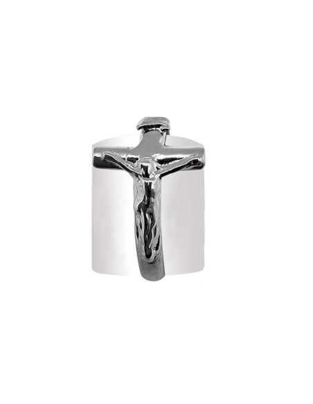 Rosario Anillo Plata Liso Con Cruz Grande 18mm