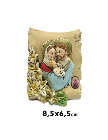 Placa Pergamino Sagrada Familia Con Flores 8. 5x6. 5cm Personalizable Res