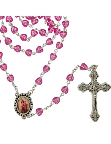 Rosario Plastico Corazon Rosa Fucsia...