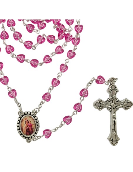 Rosario Plastico Corazon Rosa Fucsia 6Mm Con Corazon Blanco Interno