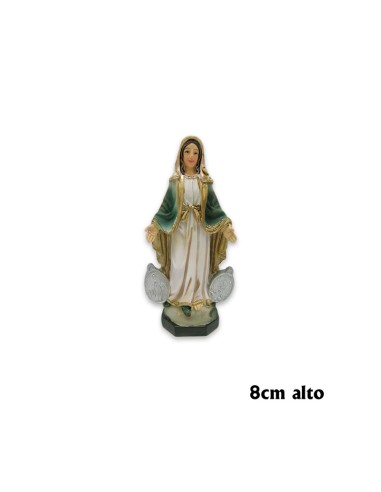 Virgen Milagrosa Res 8cm Con Medallas Cinturon Dorado