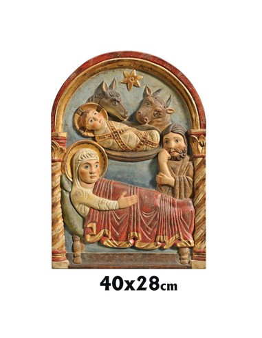 Retablo Navidad Relieve 40x28cm Madera Estilo Romanico Envejecido