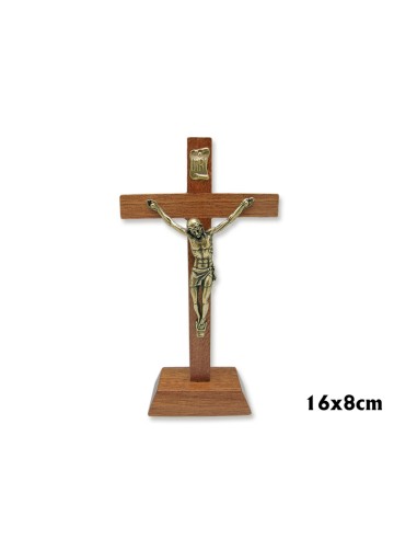 Crucifijo Madera Base 16cm Cristo Metal