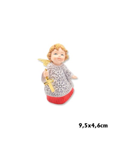 Angel Res Cruz Dorada En La Mano 9. 5cm Pj Vestido Blanco Bajo En Rojo Alas Doradas