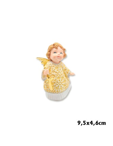 Angel Res Cruz Dorada En La Mano 9. 5cm Pj Vestido Dorado Bajo En Blanco Alas Doradas