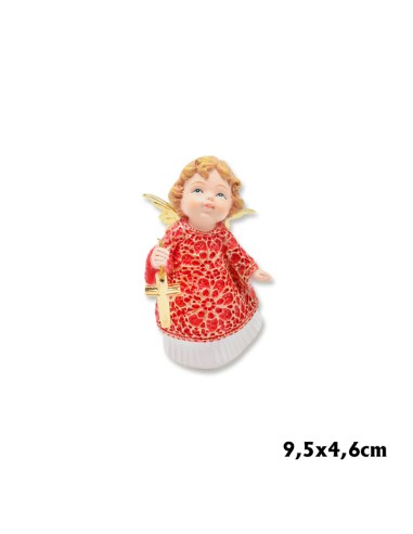 Angel Res Cruz Dorada En La Mano 9. 5cm Pj Vestido Rojo Bajo En Blanco Alas Doradas