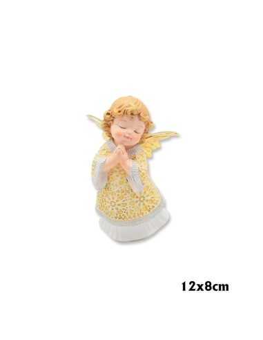 Angel Res Manos Juntas 12cm Pk Vestido Dorado Bajo En Blanco Alas Doradas