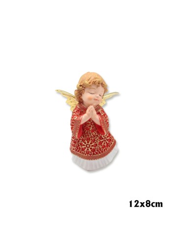 Angel Res Manos Juntas 12cm Pk Vestido Rojo Bajo En Blanco Alas Doradas