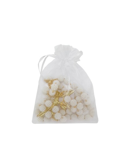 Rosario Perla Blanca 12Mm Del Matrimonio Dorado Paters Con Doble Anillo