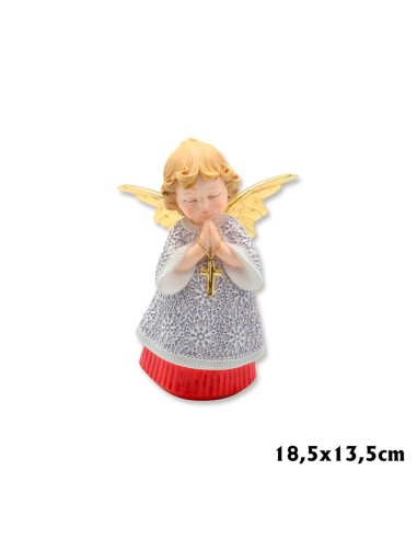 Angel Res Manos Con Cruz 18. 5cm Pn Vestido Blanco Bajo En Rojo Alas Doradas