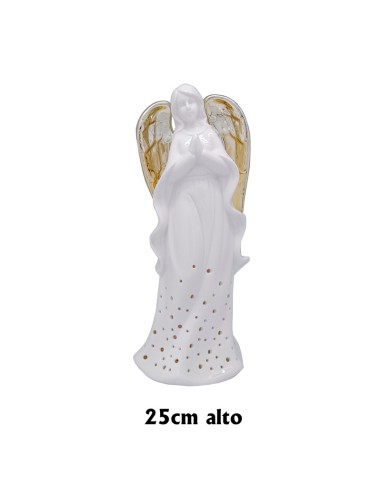 Angel Porcelana Blanca 25x10cm Alas Doradas