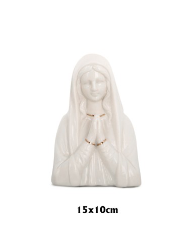 Virgen Porcelana Blanca Busto Orando 15x10cm Lineas Doradas