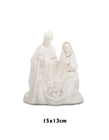 Nacimiento Sagrada Familia Porcelana Blanca 13x15cm Arrodillada Lineas Doradas