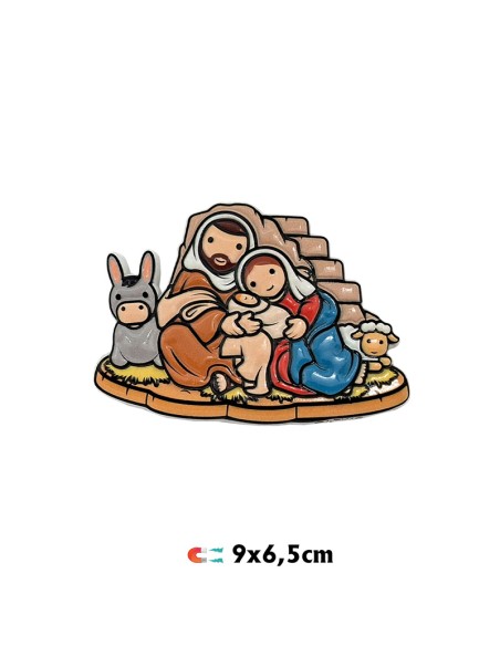 Iman nacimiento Sagrada Familia sentada burro y oveja 6.5x9cm resina
