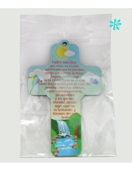 Cruz Infantil A Color Madera 12. 5x8. 5cm Padre Nuestro