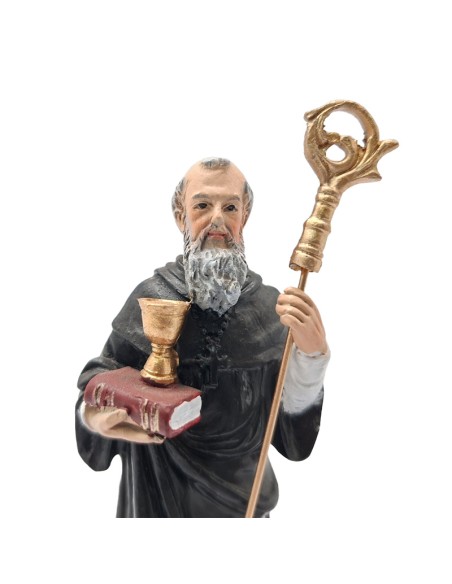 San Benito Res 13Cm  Con Medallas En La Base Baston Caliz Y Libro