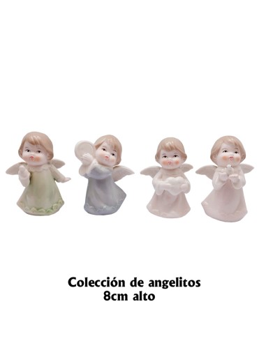 Juego 4 angeles ceramica tonos pastel