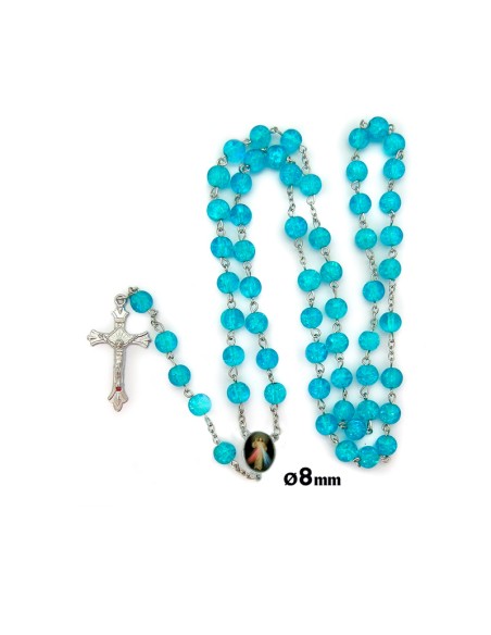 Rosario Cristal Liso 8mm Azul Cuarteado