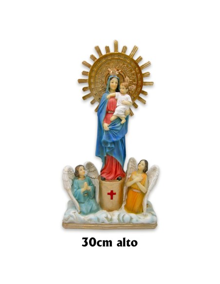 Virgen Del Pilar Res 30cm Con Dos Angelitos P51