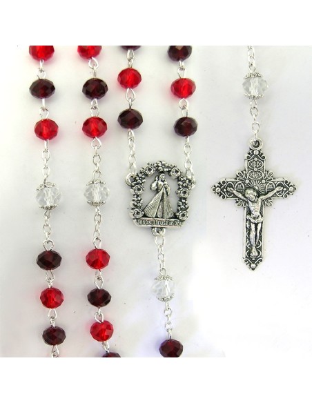 Rosario Cristal Tallado 8x6cm Divina Misericordia Paters Con Copeta
