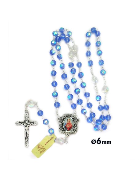 Rosario Cristal Tallado 6mm Azul Claro Con Pater 8mm Cristal Trasparente