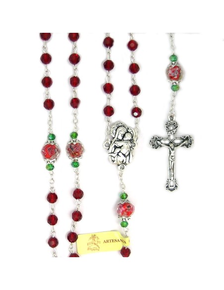 Rosario Cristal Tallado 6mm Rojo Pater 10mm Con Rosa Interna