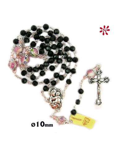 Rosario Cristal Tallado 6mm Negro Pater 10mm Con Rosa Interna