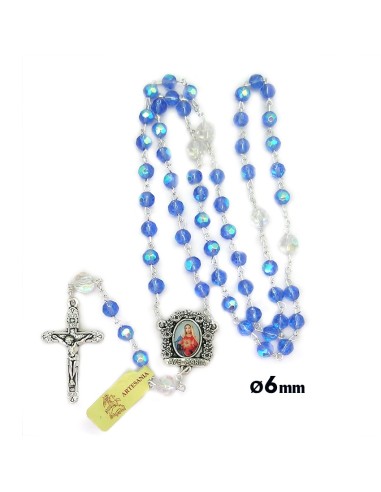 Rosario Cristal Tallado 6mm Azul Claro Con Pater 8mm Cristal Trasparente