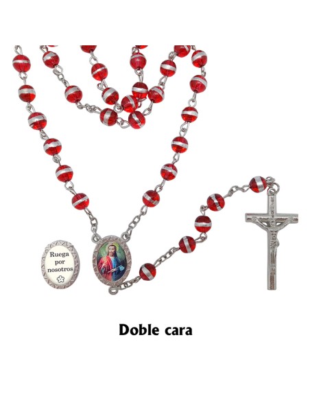 Rosario Cristal Liso 6mm Rojo Con Anillo Central Plateado