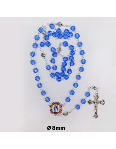 Rosario Cristal Virgen Milagrosa Tallado Azul 8mm Paters Rosa Metal Maria A Colores