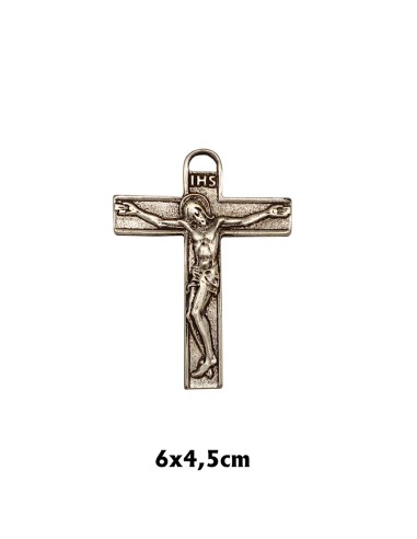 Crucifijo metal plano Cristo grande 6x4.5cm con argolla gruesa