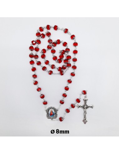 Rosario Cristal Tallado Rojo 8mm Bazzzzzo Niquelado En Copeta