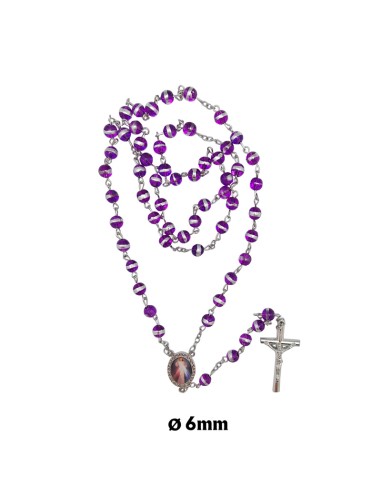 Rosario Cristal Liso 6mm Violeta Con Anillo Central Plateado