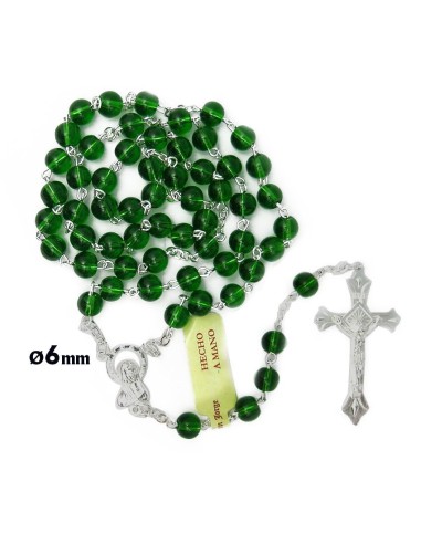 Rosario Cristal Liso 6mm Verde Con Cadena Plateada