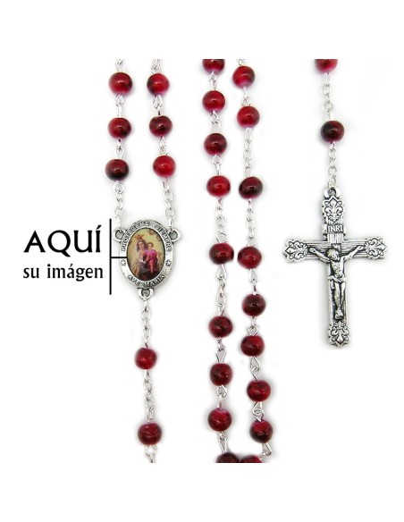 Rosario Cristal Imitacion Marmol Rojo 6mm
